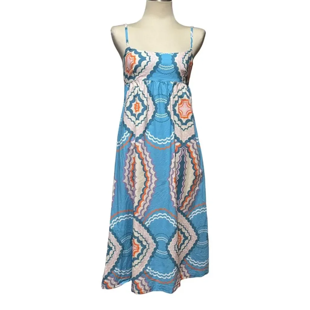 Never on Sunday Midi Sundress Blue Purple Orange Small